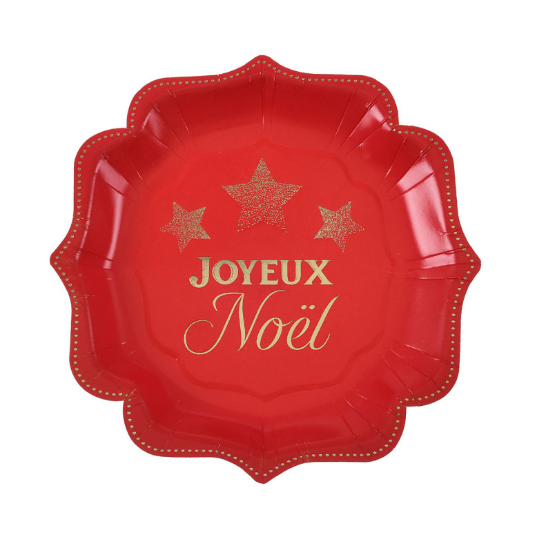 10 Assiettes Joyeux Noël rouges - Vaisselle Noël - Dragées Anahita