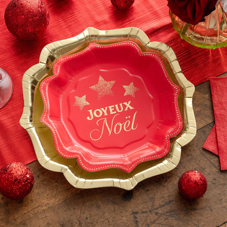 10 Petites Assiettes Joyeux Noël rouges
