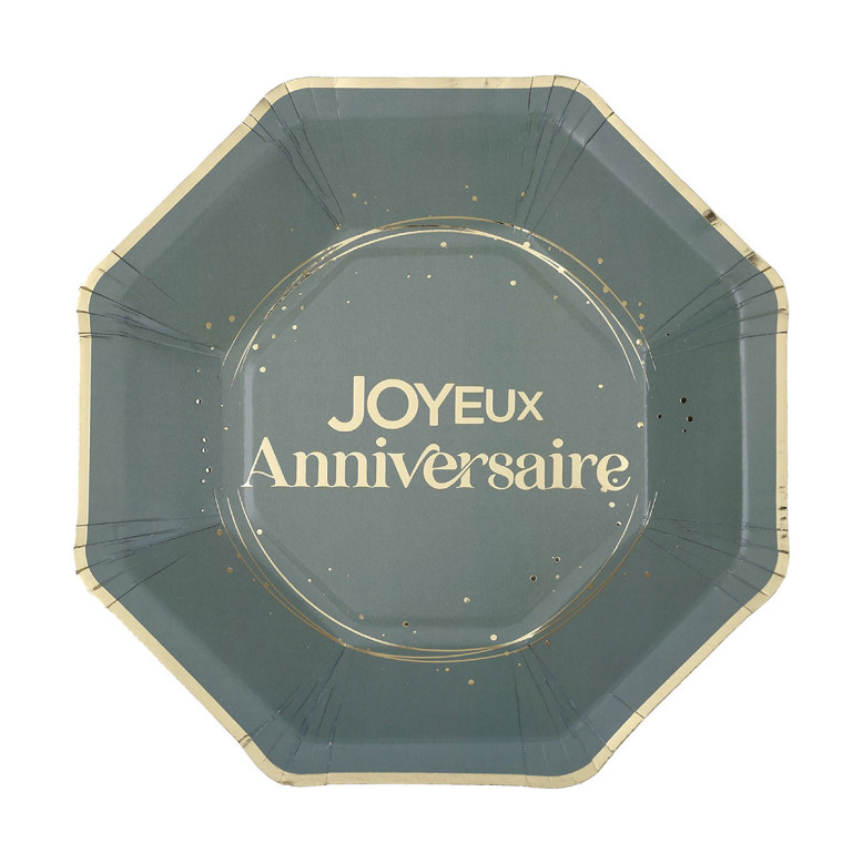 Assiettes Joyeux Anniversaire Sauge et Or Assiettes Joyeux Anniversaire Sauge et Or