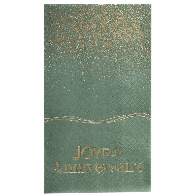 Serviettes Joyeux Anniversaire Sauge et Or 33 x 40 cm – Lot de 12 Serviettes Joyeux Anniversaire Sauge et Or 33 x 40 cm – Lot de 12