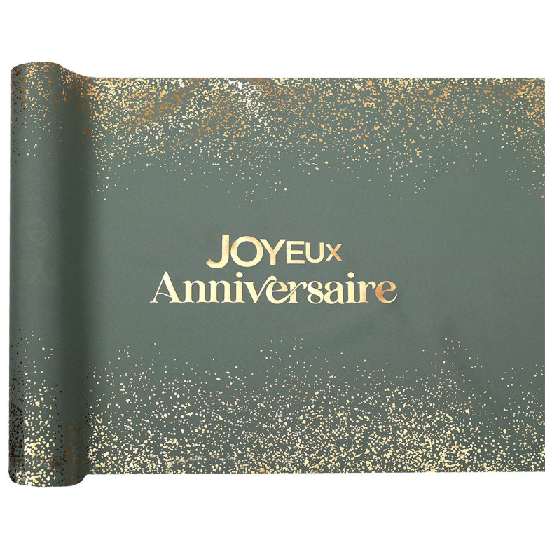 Chemin de table Joyeux Anniversaire Vert et Or - Dragées Anahita Chemin de table Joyeux Anniversaire Vert et Or - Dragées Anahita