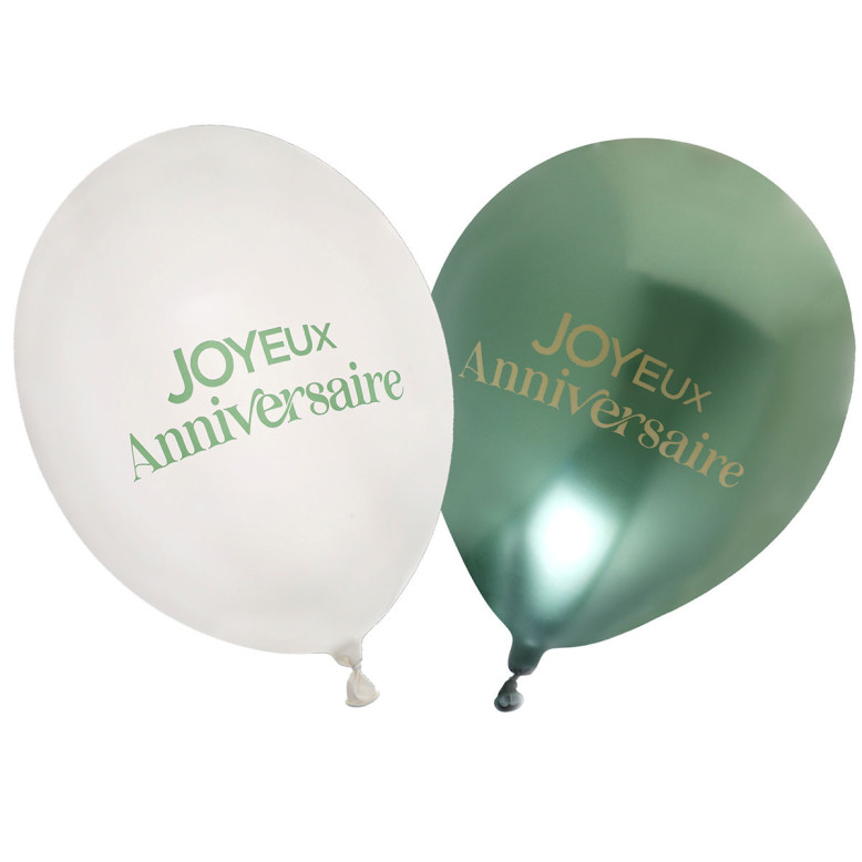 6 Ballons Joyeux Anniversaire Vert et Blanc - Dragées Anahita 6 Ballons Joyeux Anniversaire Vert et Blanc - Dragées Anahita