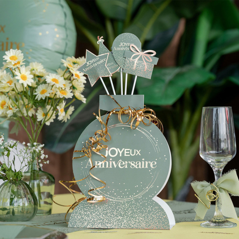Centre de table Joyeux Anniversaire Vert et Or 35 cm Centre de table Joyeux Anniversaire Vert et Or 35 cm