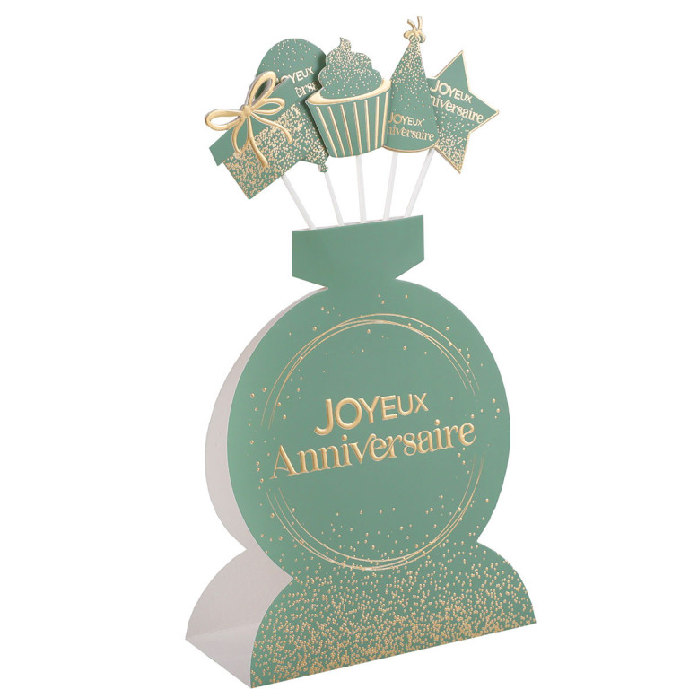 Centre de table Joyeux Anniversaire Vert et Or - Dragées Anahita Centre de table Joyeux Anniversaire Vert et Or - Dragées Anahita
