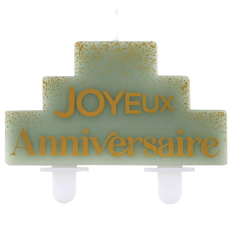 Bougie Joyeux Anniversaire Vert et Or - Bougie - Dragées Anahita Bougie Joyeux Anniversaire Vert et Or - Bougie - Dragées Anahita