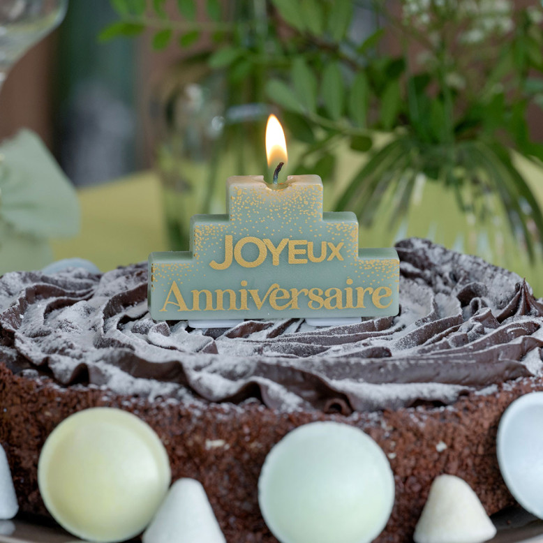 Bougie Joyeux Anniversaire Vert et Or 8,1 x 7,5 cm Bougie Joyeux Anniversaire Vert et Or 8,1 x 7,5 cm