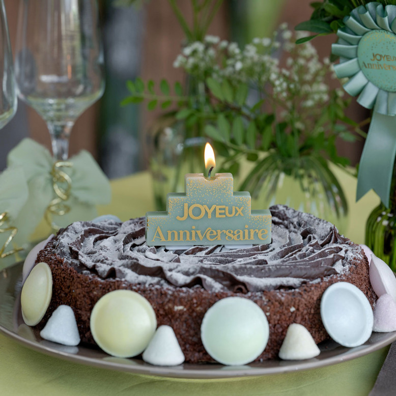Bougie Joyeux Anniversaire Vert et Or - Bougie - Dragées Anahita Bougie Joyeux Anniversaire Vert et Or - Bougie - Dragées Anahita