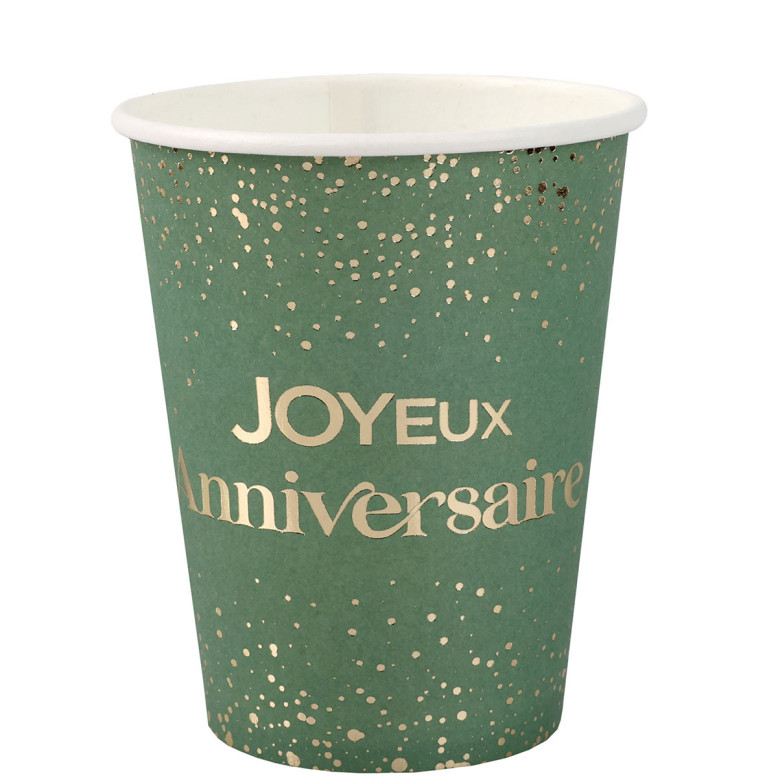Gobelets Joyeux Anniversaire Vert et Or 27 cl – Lot de 6 Gobelets Joyeux Anniversaire Vert et Or 27 cl – Lot de 6