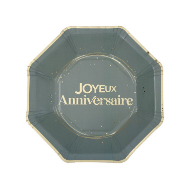 6 petites Assiettes Joyeux Anniversaire Vert sauge