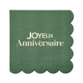 Petites Serviettes Joyeux Anniversaire Vert et Or 25 x 25 cm – Lot de 12 Petites Serviettes Joyeux Anniversaire Vert et Or 25 x 25 cm – Lot de 12