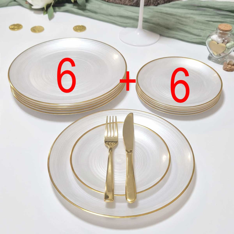 Lot 12 Assiettes Liseré Doré (6 Grandes & 6 Petites) — Dragées Anahita Lot 12 Assiettes Liseré Doré (6 Grandes & 6 Petites) — Dragées Anahita