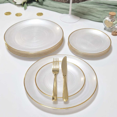 Lot de 12 assiettes blanches nacrées, 6 petites et 6 grandes