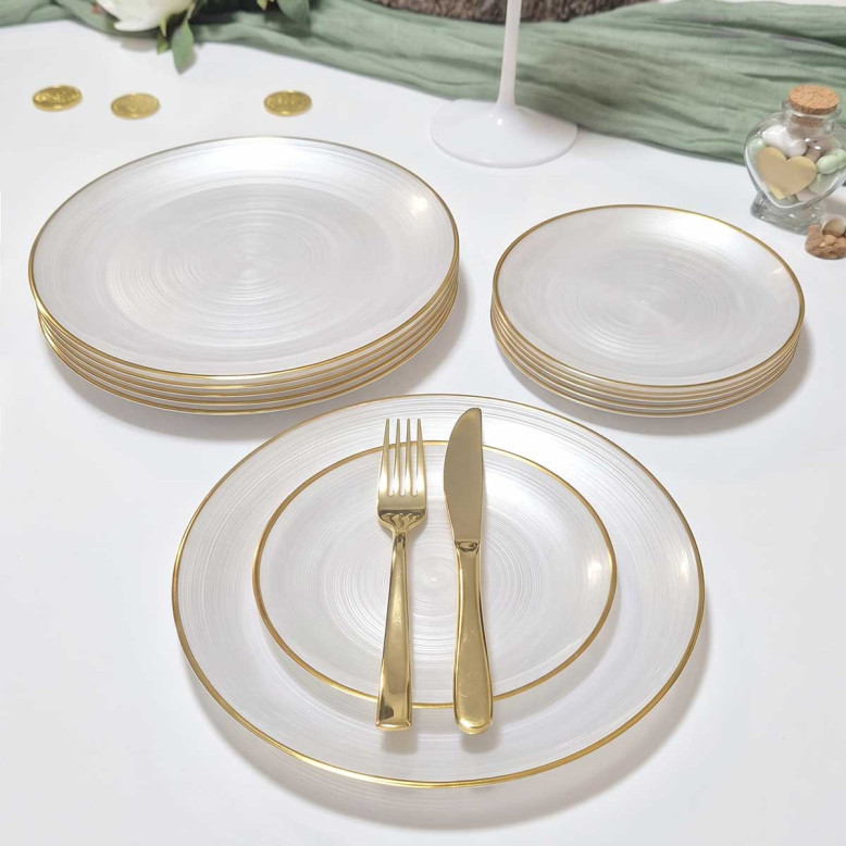 Lot de 12 assiettes blanches nacrées, 6 petites et 6 grandes Lot de 12 assiettes blanches nacrées, 6 petites et 6 grandes