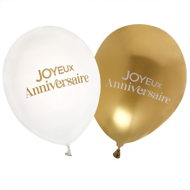 6 ballons Anni d'Or Blanc et Or