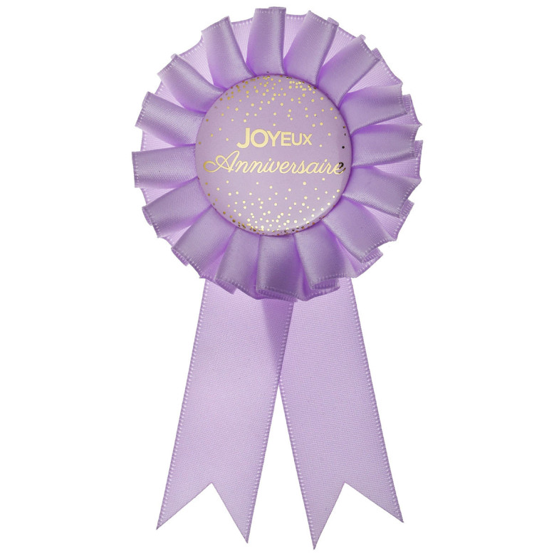 Cocarde Joyeux Anniversaire Lilas et Or - Anniversaire - Dragées Anahita Cocarde Joyeux Anniversaire Lilas et Or - Anniversaire - Dragées Anahita