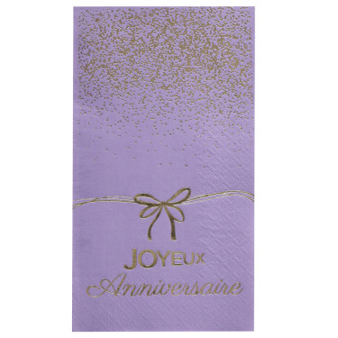 Serviettes Joyeux Anniversaire Lilas et Or - Dragées Anahita