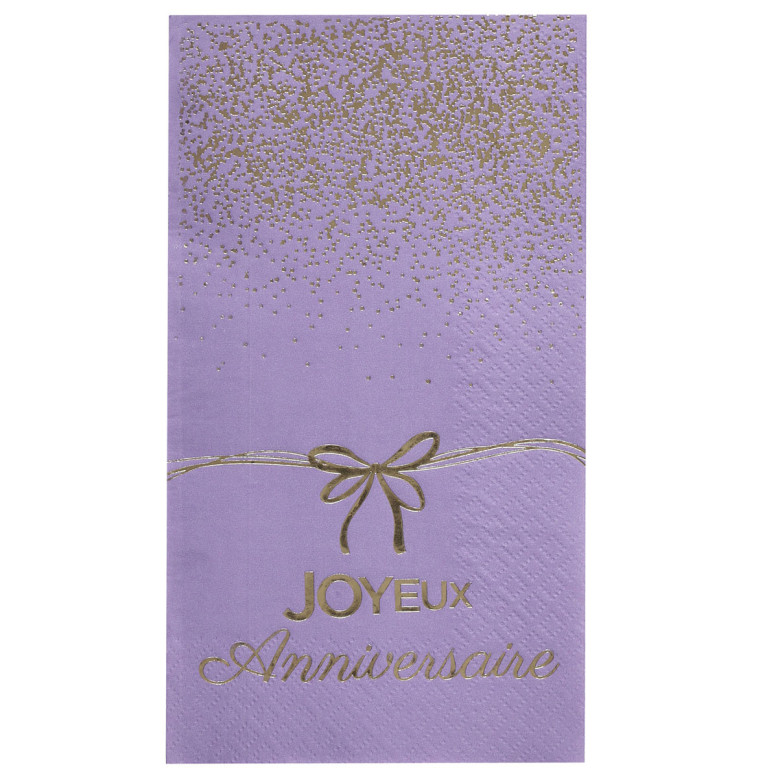 Serviettes Joyeux Anniversaire Lilas et Or - Dragées Anahita Serviettes Joyeux Anniversaire Lilas et Or - Dragées Anahita