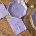 12 Serviettes Joyeux Anniversaire Lilas et Or