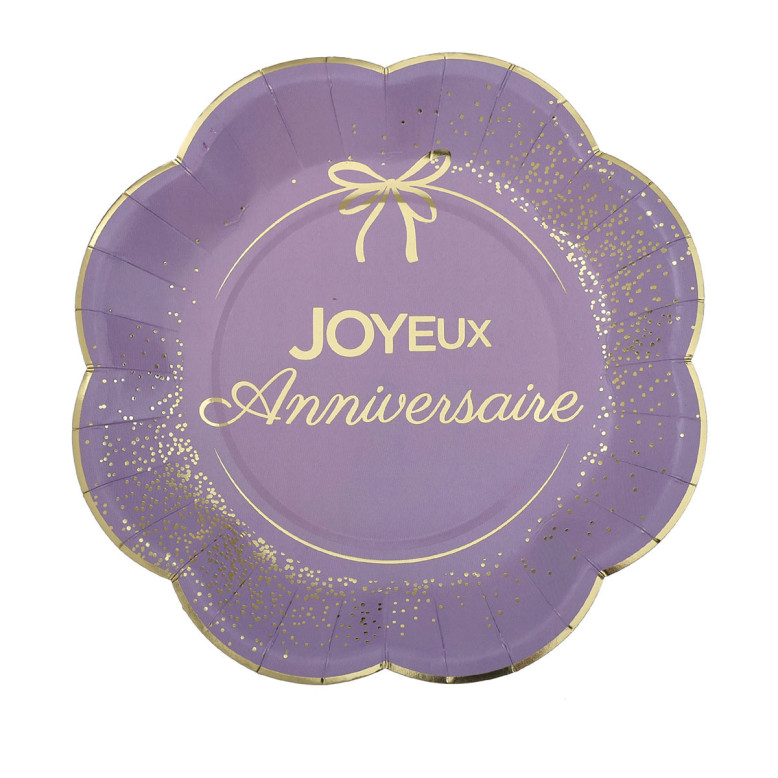 Assiettes Joyeux Anniversaire Lilas et Or - Anniversaire - Dragées Anahita Assiettes Joyeux Anniversaire Lilas et Or - Anniversaire - Dragées Anahita