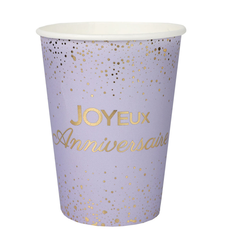 6 Gobelets Joyeux Anniversaire Lilas et Or - Dragées Anahita 6 Gobelets Joyeux Anniversaire Lilas et Or - Dragées Anahita
