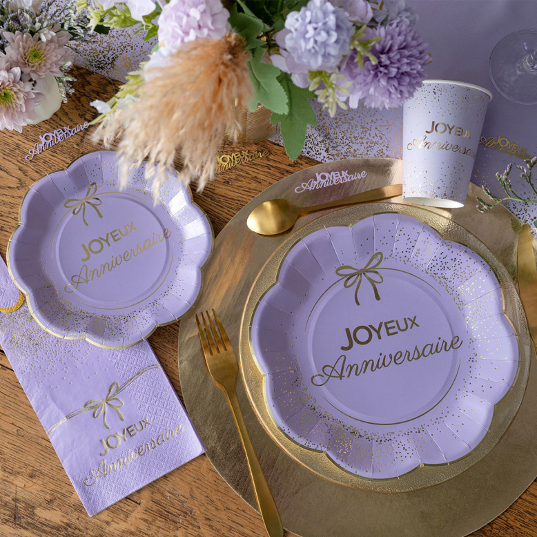 6 Gobelets Joyeux Anniversaire Lilas et Or - Dragées Anahita 6 Gobelets Joyeux Anniversaire Lilas et Or - Dragées Anahita