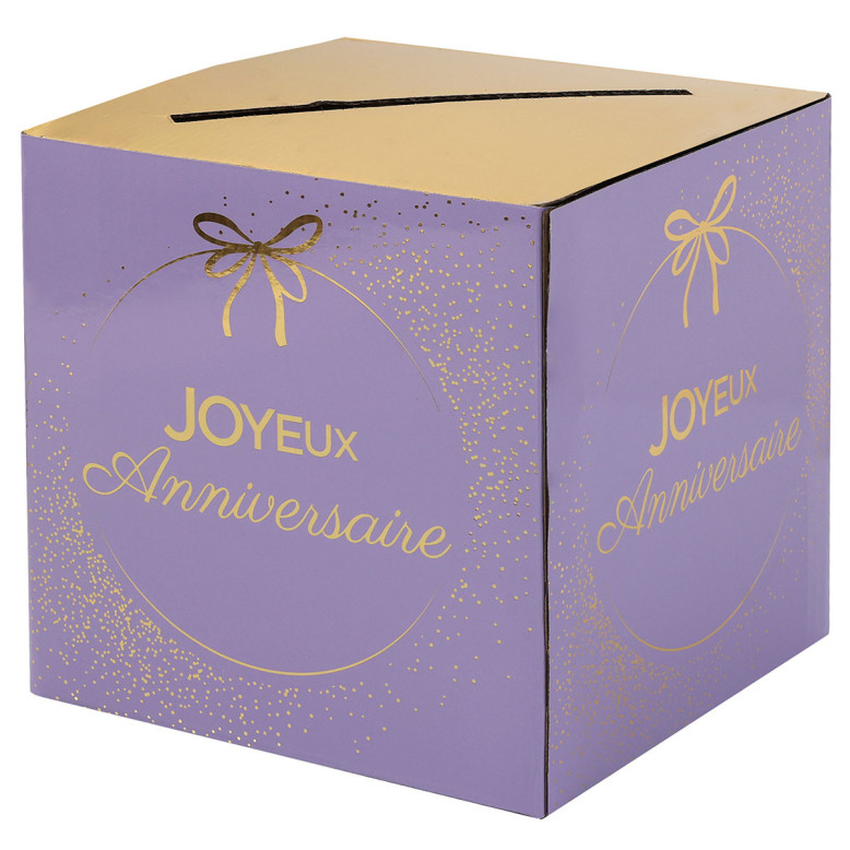 Urne Anniversaire Lilas et Or Joyeux Anniversaire – 20 x 20 x 20 cm Urne Anniversaire Lilas et Or Joyeux Anniversaire – 20 x 20 x 20 cm