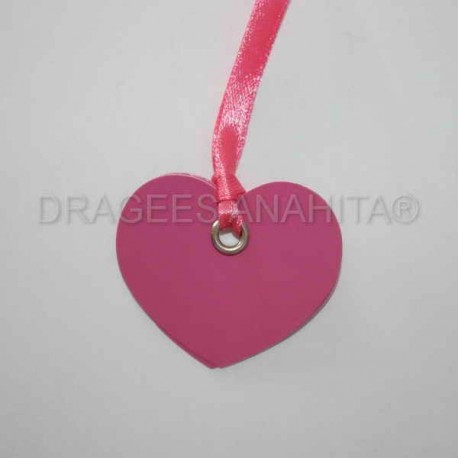 12 Etiquettes coeur avec ruban couleur fuchsia