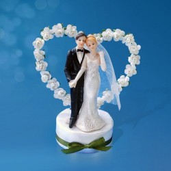 Figurine gâteau de mariage coeur de rose blanche