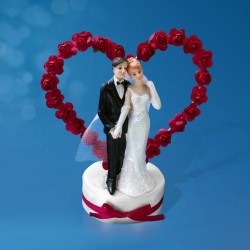 Figurine gâteau de mariage coeur de rose rouge