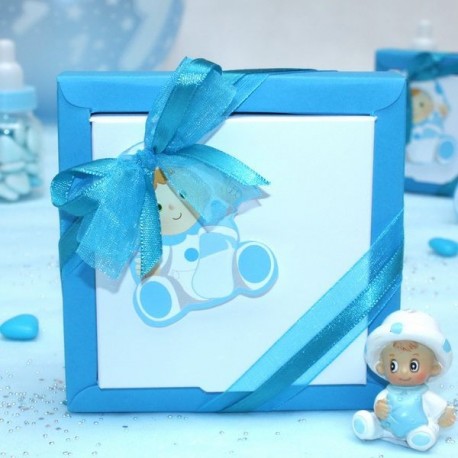 Grande boite à dragées carré bébé bleu