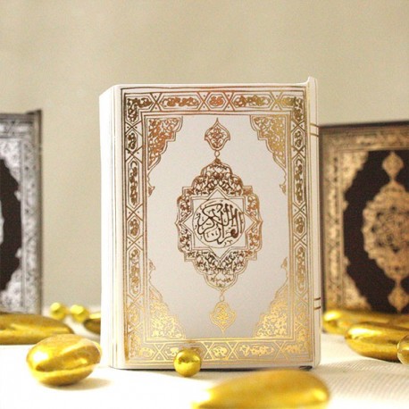 Mini Coran pour dragées blanc et or