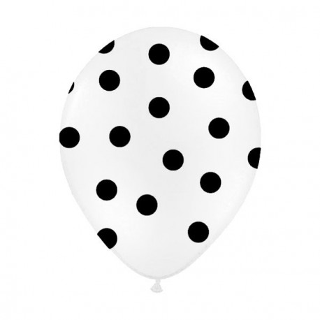 6 Ballons blanc pois noir 36 cm