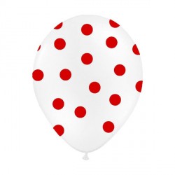 6 Ballons blanc pois rouge 36 cm