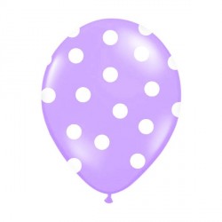 6 Ballons lilas pois blanc 36 cm