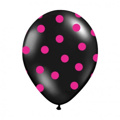 6 Ballons noir pois fuchsia 36 cm