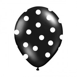 6 Ballons noir pois blanc 36 cm