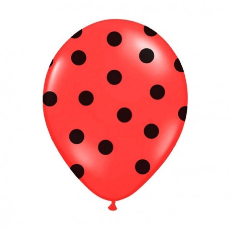 6 Ballons rouge pois noir 36 cm