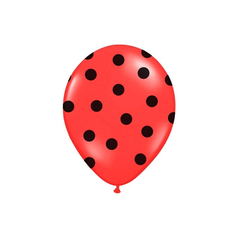 6 Ballons rouge pois noir 36 cm