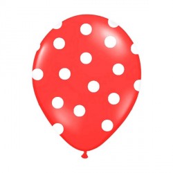 6 Ballons rouge pois blanc 36 cm
