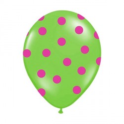 6 Ballons vert pois fuchsia 36 cm