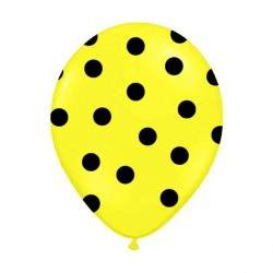 6 Ballons jaune pois noir 36 cm