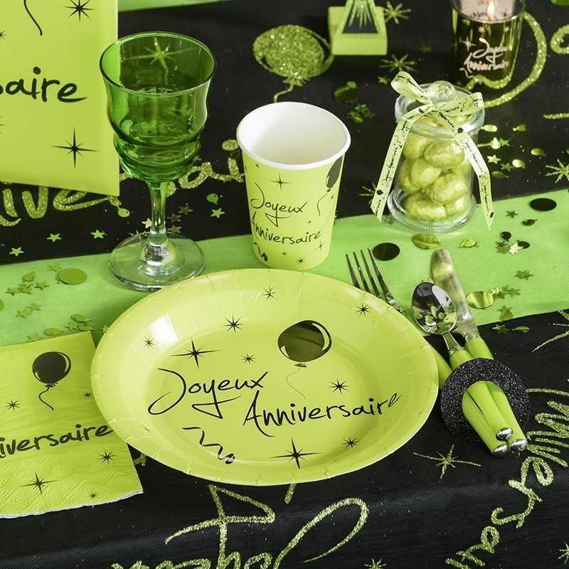 10 Assiettes jetable anniversaire vert - Dragées Anahita