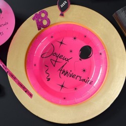 Vaisselle jetable anniversaire fuchsia 50 personnes assiette verre  serviette chemins de table photophore lanterne noeud