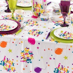 Nappe rectangulaire de table anniversaire multicolore