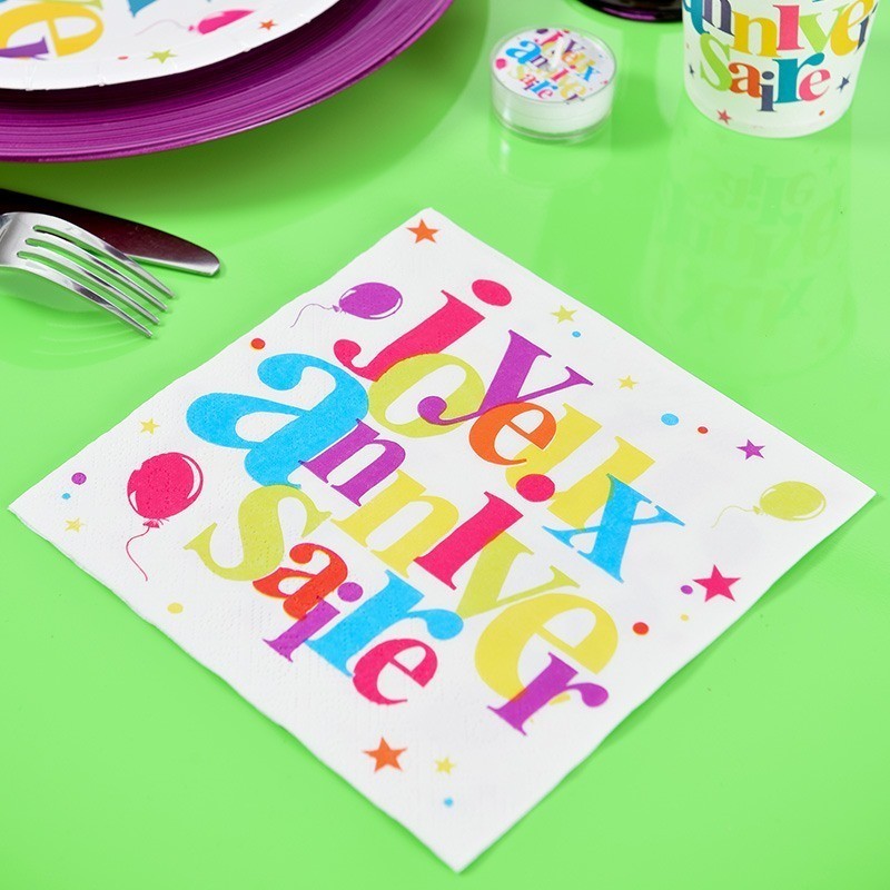 Serviette papier anniversaire multicolore Ballon - Dragées Anahita