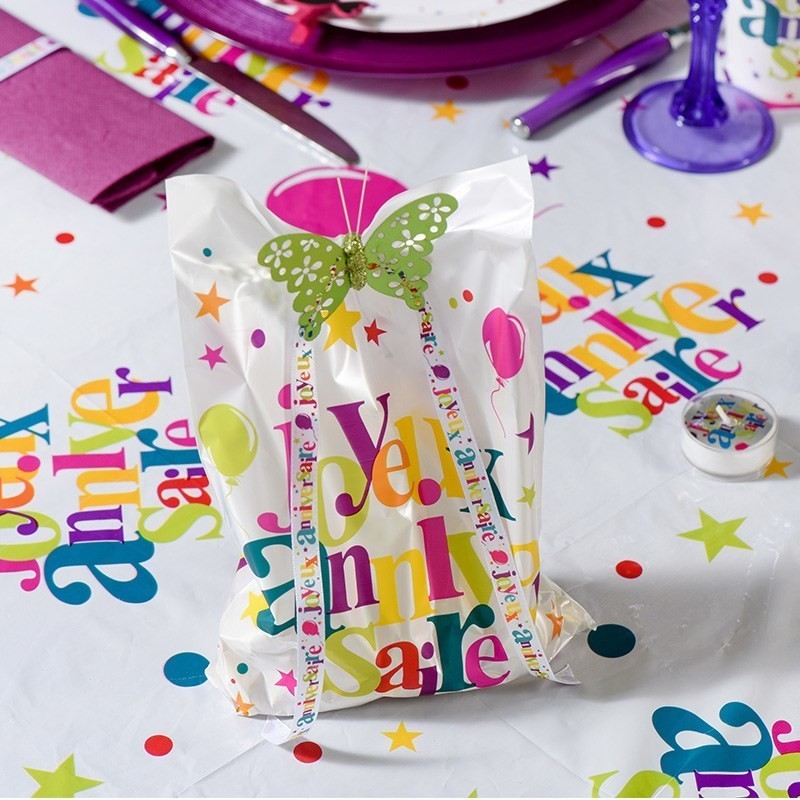 10 sacs joyeux anniversaire multicolore - Dragées Anahita